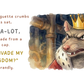 Illustration of a king rat with a crown, sitting on a throne made of baguette crumbs and wine corks.