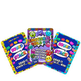 Colorful card game packaging with emoji designs on a white background